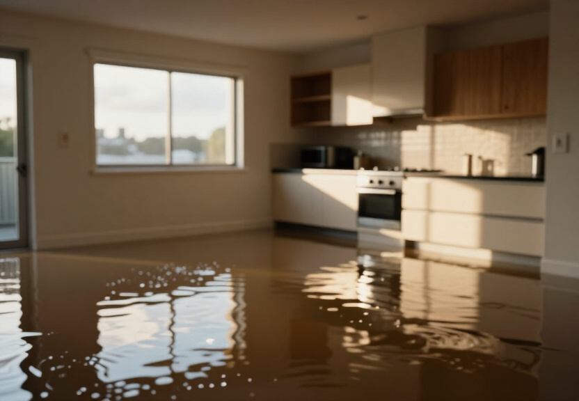 Flooded apartment hallway in Lansvale before drying